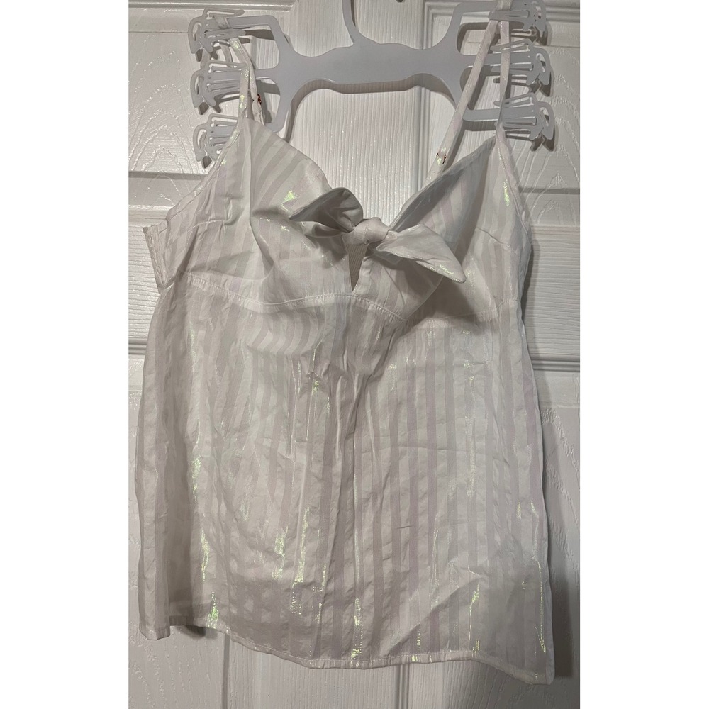 Victorias Secret White Iridescent Stripe Tie Front Camisole Top Smocked Medium